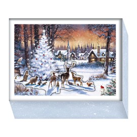 Crown Point Graphics Christmas Woods 15 Boxed Christmas Cards, Glitter Winter Holiday Cards with Envelopes, Boxed Woodland Animal Greeting Cards