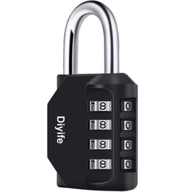 Diyife Padlock, Dial Type, 4 Digit Combination Lock, Anti-Theft, Numbered Lock, Valuables Holder, School, Locker, Business, Warehouse, Outdoor, Japanese Instruction Manual (Black)
