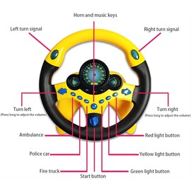 Sipobuy Kids Steering Wheel Toy, Simulated Portable Speed Controller with Fun Sound and Music, Early Educational Gift for Toddlers/Kids, Yellow