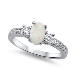 CloseoutWarehouse Oval Center White Simulated Opal Ring Sterling Silver Size 8
