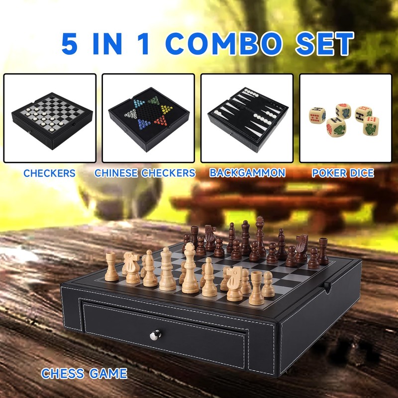 GSE Games & Sports Expert 12.5" Premium Leather 5-in-1 Chess,