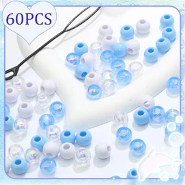 NAISKA 60Pcs White Blue Hair Barrettes Acrylic Hair Beads for Kids Girls Cute Clips for Hair Plastic Hair Clips Toddler Dreadlock Beads Hair Jewelry for Women Braid Accessories