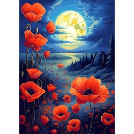 QQYRHN 5D Poppies Diamond Painting Kit for Adults Beginners Moon Diamond Art Kits Complete DIY Night Sky Diamond Embroidery Set Perfect for Relaxation and Decoration 30 x 40 cm
