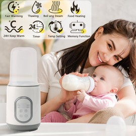 Gevvnss Baby Bottle Warmer, 8-in-1 Steriliser for Baby Bottles, Baby Food Warmer, Quick Heating and Keeping Warm, Defrosting, Bottle Warmer with Timer and Automatic Shut-Off, White
