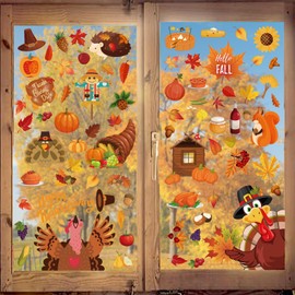 Stickers Maple Leaf 9 Pieces Window Stickers for Autumn Removable & Static & Reusable Double Sided Window Stickers Autumn Decoration for Shop Window Window (A)