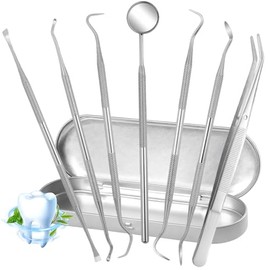 GeeRic 7pcs Herramientas Dentales, Extractor de Sarro de Acero Inoxidable Kit de Herramientas Profesional para Adultos, Familias y Perros con Estuche
