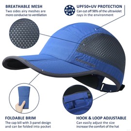 GADIEMKENSD Folding Outdoor Hat UPF 50+ Sun Protection Mesh Sports Hat, blue
