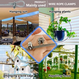 12 Pcs M3 U Bolt Wire Rope Clip Cable Clamp, Stainless Steel Wire U Bolt Saddle Fastener Clips Clamps for 3mm Thick Wire Rope Cable for Laundry Lines, Porch Furniture