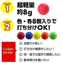 PCBALL-4040 BBCH Baseball Practice Soft & Tactile Mini Color Balls, Set of 40 (8 of each color) 1.7 inches (42 mm) Urethane PU Hitting Batting Training