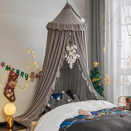 HUOQOU Bed Canopy for Girls Princess Round Dome Children Dreaming Mosquito Net Bed Linen Girls Room Castle Play Tent Hanging House Decor Reading Corner Canopy (Grey)