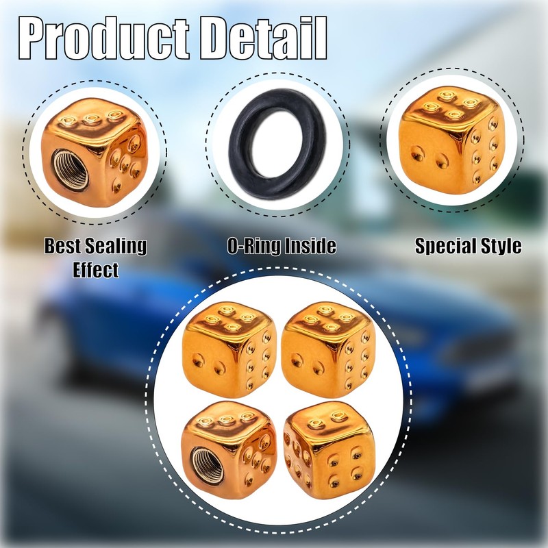 MEAJOO 4PCS Dice Tire Valve Stem Caps, Wheels Tire Air