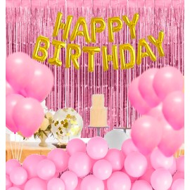 TEXASDELUXE Party Backdrop Foil Fringe Curtain 9ft Gold & Pink 6ft Long Shiny Birthday Party Decoration Door Streamers Photo Backdrop Backround Garland (Pink)
