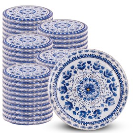 KADAX Screw Lids fi82 mm x 50 Pieces, Twist-Off Lid Set Made of Metal, Replacement Lids for Mason Jars, Lids with 6 Locking Teeth for Tumbler and Mason Jars (Blue/White, Pack of 50)