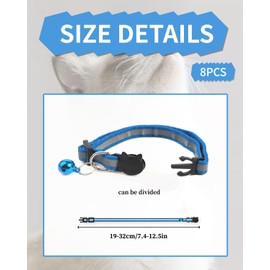 KGDUYC Cat Collars with Quick Release Safety - Reflective Kitten Collars with Bell, Adjustable from 7.5 - 12.5 Inches - 2 Packs Anti-Lost Tags & 8 Colours
