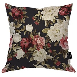 Beabes Roses Throw Pillow Covers, Vintage Blossom Red White Rose Flowers Accent Pillow Case Cushion Cover for Bedroom/Livingroom/Sofa/Farm House Cotton Linen Pillowcases 18"X18"
