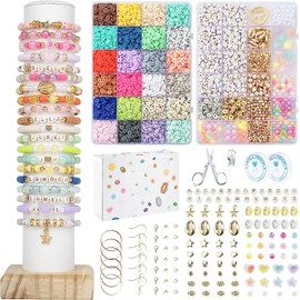 Clay Beads 2 Boxes Bracelet Making Kit - 24 Colors Polymer Clay Beads for Jewelry Making kit with Gift Pack - for Girls - Heishi Disc Beads