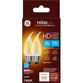 GE Lighting Relax LED Light Bulbs, 60 Watt Eqv, Soft White, Decorative Bulbs, Medium Base (2 Pack)