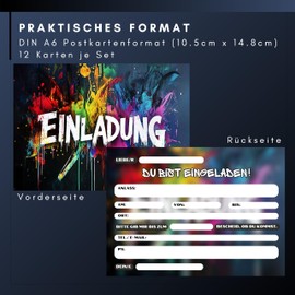 HIDEBLOOM I Graffiti Invitation Cards Children's Birthday Boys and Girls I Pack of 12 I DIN A6 (10.5 cm x 14.8 cm) I Birthday Invitation Graffiti I Birthday Invitations Graffiti Party