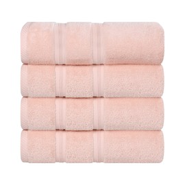 Superior Cotton Bath Towel Set, Daily Use, Bathroom, Guest Room, Bath, Shower, Pool, Body, Home Essentials, Quality Soft Plush Absorbent Towels, Zero Twist, Smart Dry Collection, Set of 4, Peach