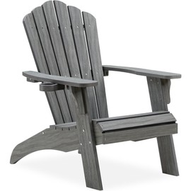 Psilvam Oversized Adirondack Chair, Fade-Resistant & Odor-Free Poly Lumber Fire Pit Chair with Cup Holder, Weatherproof Outdoor Chair, Easy 15 Min Install Patio Chair, 350 Lbs Support (1, Gray)