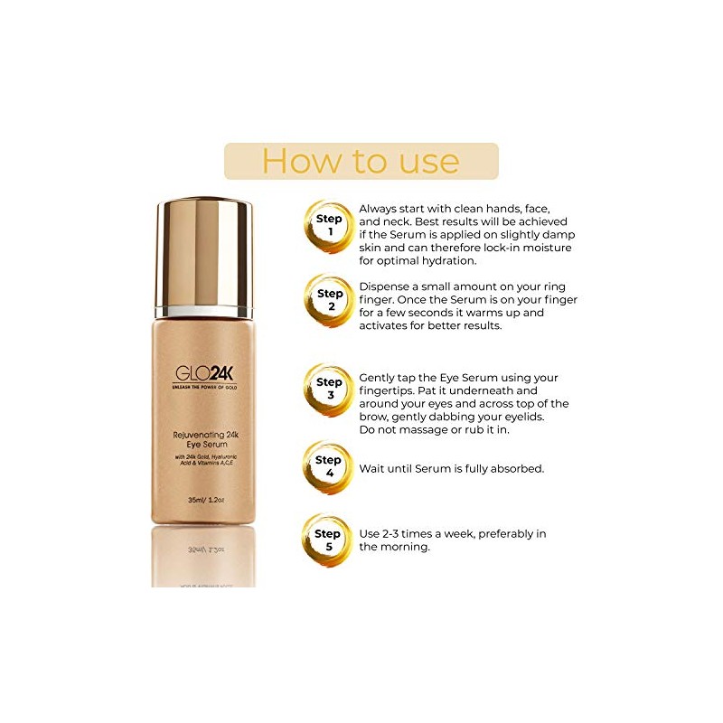 GLO24K Eye Serum con 24k de oro, fórmula antienvejecimiento con