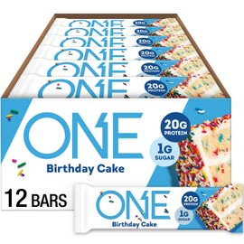 One Barras de proteina sabor Birthday Cake sin gluten, 20g de proteina - 2.12 oz (60gr) por pieza - 12 piezas.