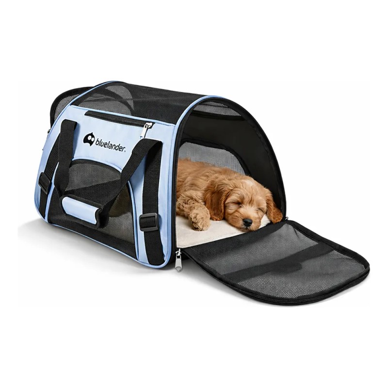 Transportadora Para Perro Razas Pequeñas Portátil Plegable Azul