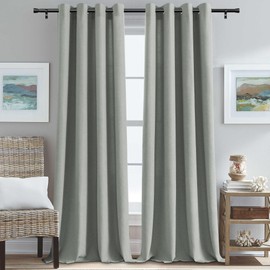 H.VERSAILTEX Room Darkening Curtains 108 inches Long for Living Room,Faux Linen Grommet Curtain Neutral Farmhouse Light Filtering Drapes Ceiling to Floor for Large Window,W52 x L108,Heather Sage