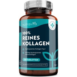 Collagen Tablets - 1200 mg Pure Marine Collagen - 120 Tablets - Marine Collagen Hydrolysate Type 1-100% Pure, Laboratory Tested and No Additives - Alternative to Capsules High Dose - Nutravita