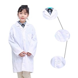 Zhtoly Children Kid's lab Coat for ScientistHalloween Christmas New Year Roly-Play (White, Medium)
