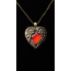 Steampunk Golden Winged Ruby Crystal Heart Pendant on 24" Chain