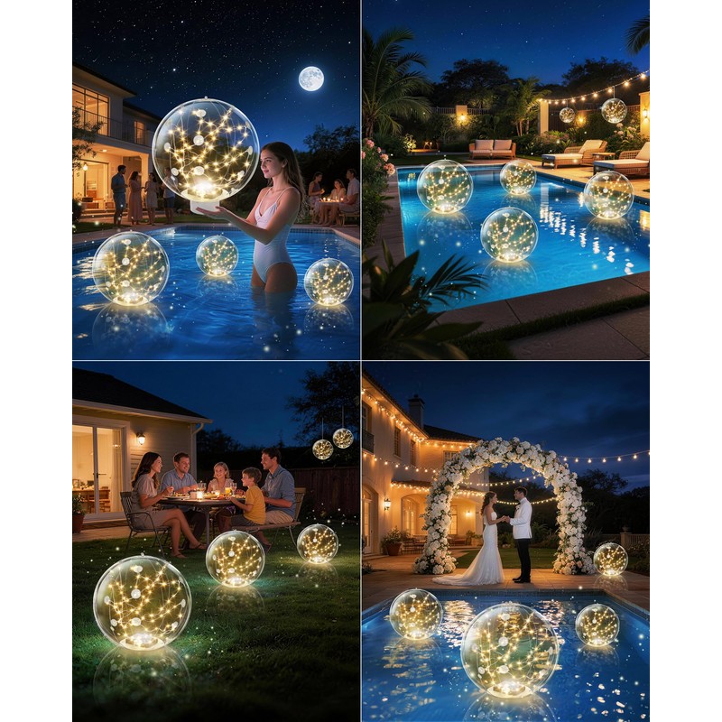 Powfloven 3 Pack Floating Pool Lights Solar Powered, 15" Inflatable