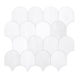 SUNWINGS 10-Sheet Fish Scale Peel and Stick Backsplash Tile, 11.4'' x 10.9" Stone Composite Scallop Handmade Looks Self-Adhesive Wall Tiles for Kitchen Bathroom, White Mixed