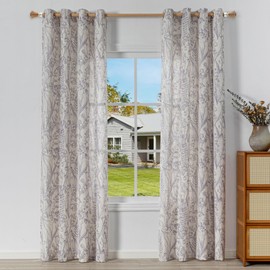 MEETSKY Purple Floral Curtains Linen Textured Light Filtering Linen Curtain 84 Inches Long Botanic Leaves Flowers Pattern Printed Window Drapes for Living Dining Room, Width 52 inch, 2 Panels