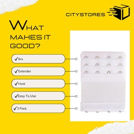 citystores® 3 Pack White 4-Hook Bra Extender | Adjustable Bra Strap Extension | Soft, Comfortable, and Elastic | Perfect for Maternity, Weight Changes, and Everyday Comfort