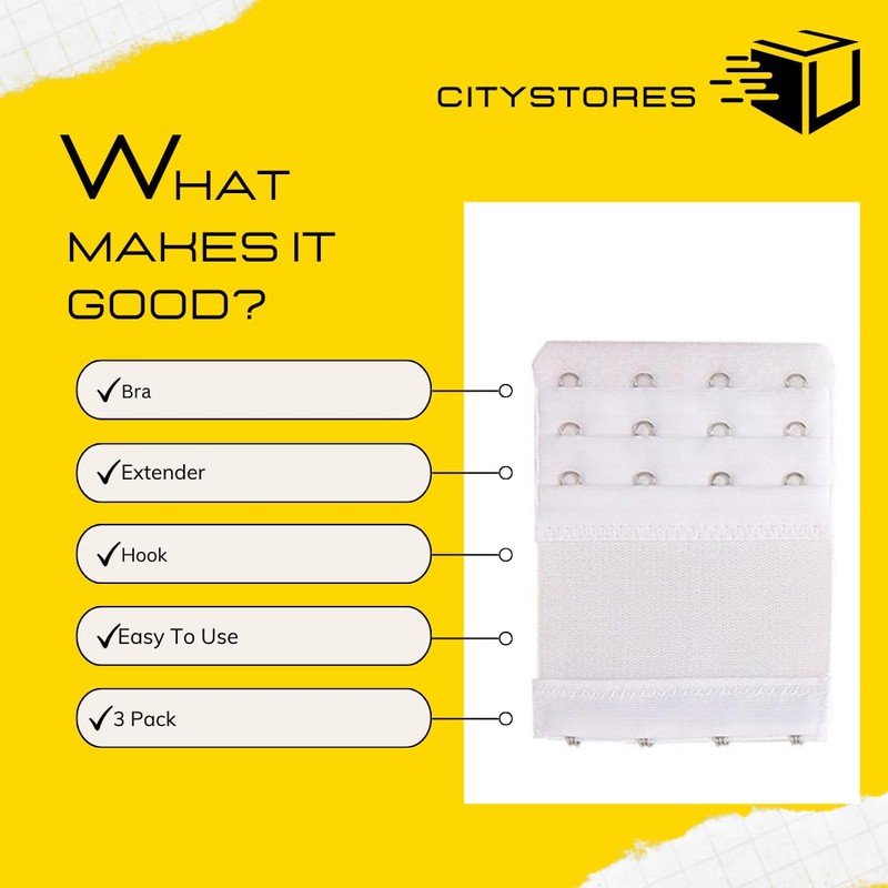 citystores® 3 Pack White 4-Hook Bra Extender | Adjustable Bra