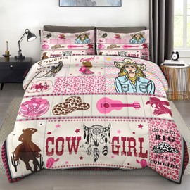 Pamnest 2 Pcs Comforter Set Twin Size, Cowgirl Western Country Soft Bedding Set for Kids and Adults, Cowboy Rustic Retro Comforter Set with Pillowcase, for Bedroom Bed Decor