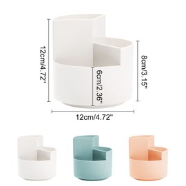 AhfuLife Creative Rotating Pen Pot, Makeup Brush Holder with 3 Capacity Brush Pot, Decorative Stationery Storage Boxes for Home and Office (Cream)