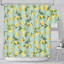 AIBIIN Lemon Shower Curtain Yellow Fruit Green Leaves Shower Curtains Durable Waterproof Fabric Bathtub Decor with 12 Hooks,180x180cm
