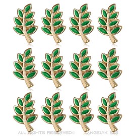 BOBIJOO JEWELRY - Lot de 12 Pins 10 mm Branche d'Acacia Email Vert Franc-Maçon Pin's Doré Or Fin, Metal