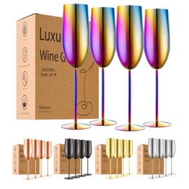 UNISWEET Stainless Steel Champagne Flutes Set of 4-Wedding &Birthday Gifts,8.5 Oz Unbreakable Champagne Glass with Long Stem,Reusable Indoor Outdoor Drinkware (Colorful)