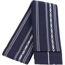 Hanamichi Cotton Square Sash, Men’s Belt, Tie Guide Included, Made in Japan, White/Black/Navy Blue, navy