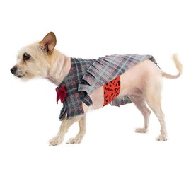 Pooch-O Fleece Grey Plaid with Bow Dog Poncho, Small