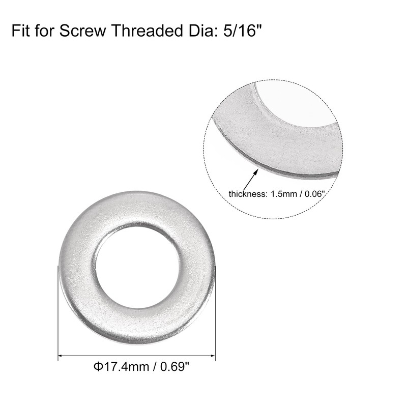 sourcing map 5/16" 316 Stainless Steel Flat Washer for Screw