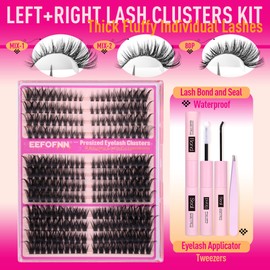 Eefofnn Eefofnn Fluffy Cluster Lashes Kit Wispy Eyelash Clusters Kit Left Right Cat Eye Lashes Lash Bond and Seal Tweezers D Curl Lash Cluster Kit Volume Eyelash Extension Kit Mixed Styles Individual Lashes