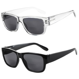 BLUEMOKY Square Bifocal Sunglasses for Men: Reading Glasses with UV400 Protection - Retro Shades Classic Rectangle Frame (2 PACK, 2.0x)