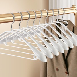 HWAJAN 10 Pack Wide Shoulder Suit Hangers No Shoulder Bump,Non Slip Heavy Duty Coat Sweater Jacket Thick Clothes Hangers,Strong Durable Space Saving Men,Women,Closet,17.52inch(White)