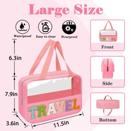 UIXIZQ Parche de chenilla, bolsa de maquillaje de nailon, bolsa de aseo de viaje para mujer, rosado (Pink Travel)