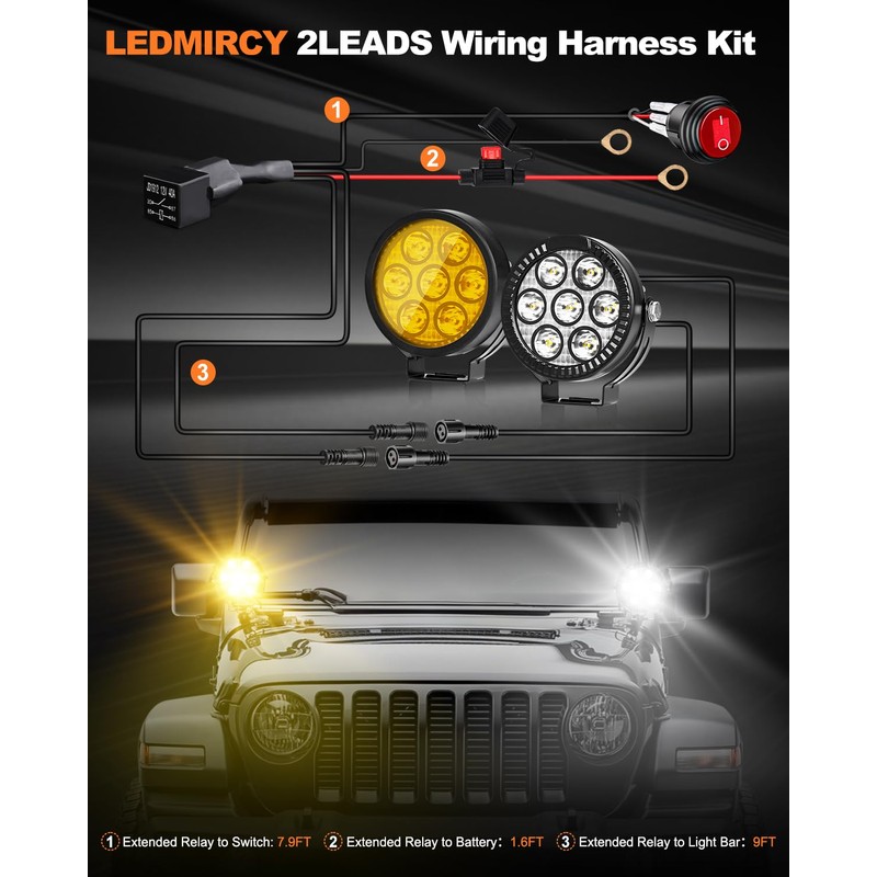 LEDMIRCY Round Off Road Lights, Ditch Lights With Toggle Switch