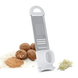 Metaltex Nutmeg Grater/Garlic Cutter Duetto of Stainless Steel, Silver, 4.6 x 6.8 x 28.8 cm